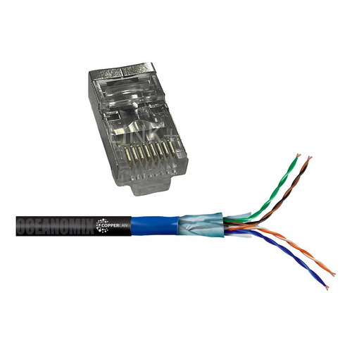 Cabo de rede lan 4 Pares Cat5e F/UTP Externo Blindado Dupla Capa 15m 100% Cobre + 10 RJ45 BLINDADO - Megatron