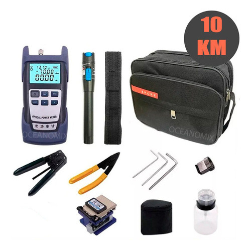 Kit Fibra Optica Ftth Fc51s Power Meter Caneta Clivador 12 Pcs 10 KM