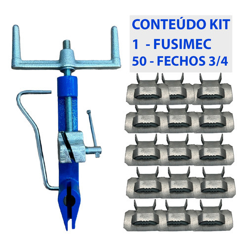 Kit 1 MAQUINA DE CINTAR FUSIMEC FITA DE AÇO INOX CINTAR FUSIMEC Poste + 50 Fechos 3/4 - ORIGINAL