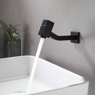 Torneira Link Quadada Parede Curta Preta Banheiro Lavabo DC-6654P em Oferta na Shopee