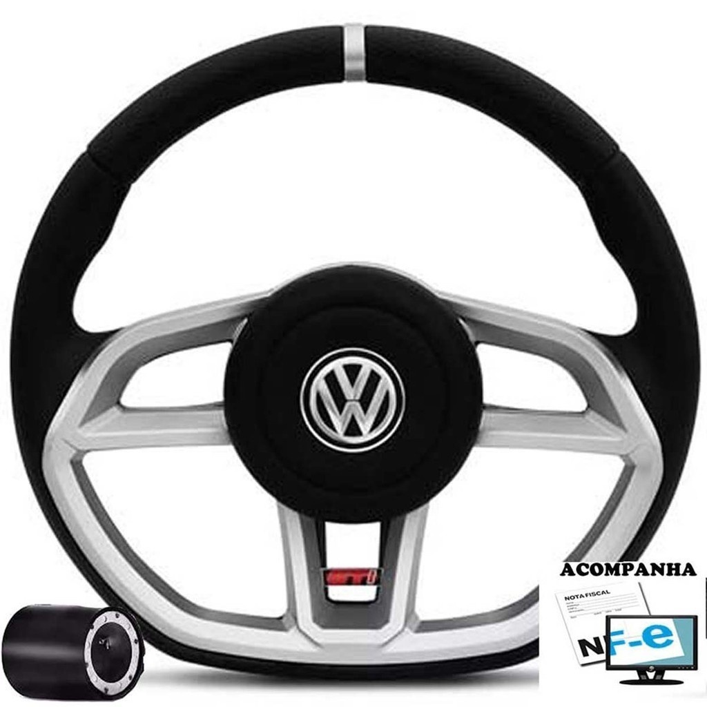 Volante Esportivo Fusca 59 até 76 Brasília 73 até 76 Variante 70 até 76 Gti Volkswagen com Tampa Acionador Buzina  Cubo Vw