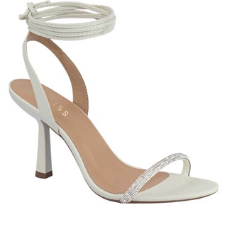 Sandália Feminina Salto Fino Alto Amarração Strass Brilho Cristal Confortável Moda de Amarrar Tiras Comfort