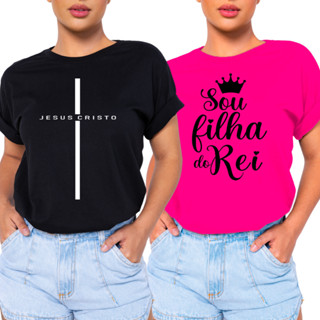 Kit 2 Camiseta Blusa T-shirt Feminina Jesus Cristo, Sou Filha Logo Cristã Gospel, Religiosa - Estilosa