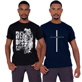 Kit 2 Camiseta Camisa Jesus Cristo Leão Rei dos Reis Moda Evangélica Masculina Unissex
