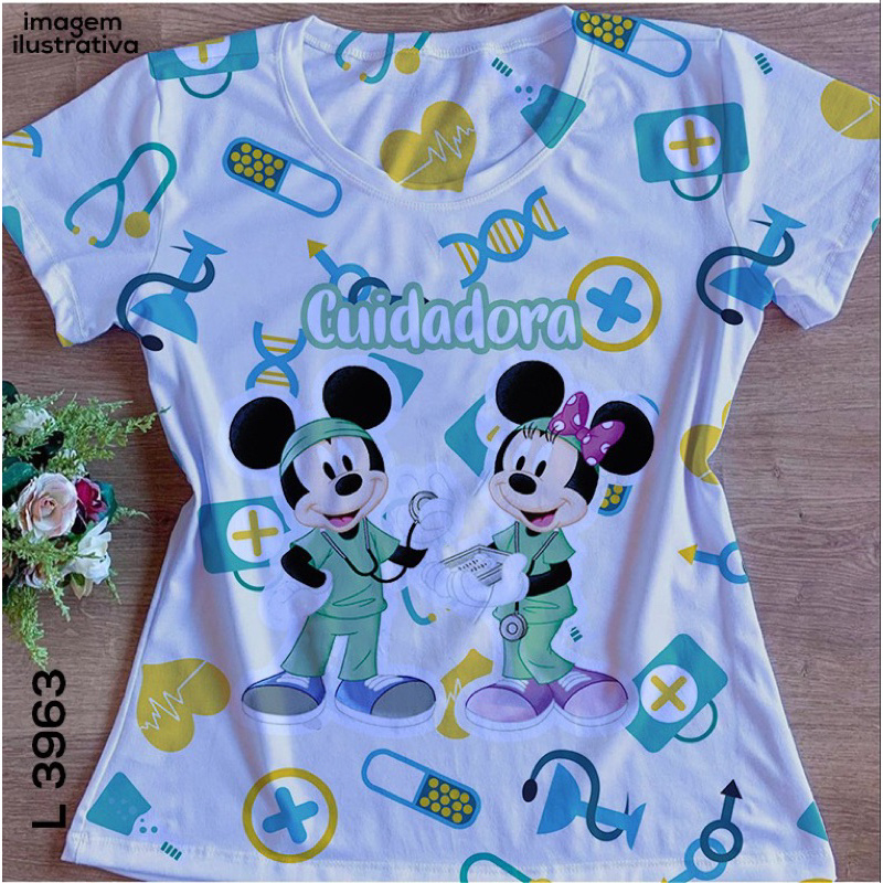 Tshirt Blusa Feminina Baby Look Cuidadora Mickey em Oferta na Shopee