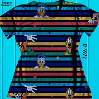 Tshirt Blusa Feminina Baby Look Pato Donald Mickey em Oferta na Shopee
