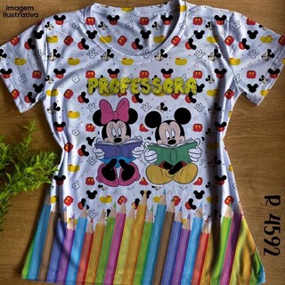 T-shirt Blusa Feminina Minnie e Mickey Professora em Oferta na Shopee