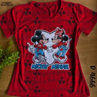 Tshirt Blusa Feminina Mickey e Minnie Vermelha