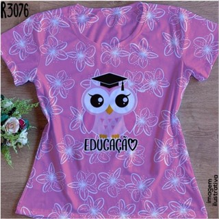 T-shirt Camiseta Camisa Baby Look Blusa Feminina Coruja Educação Rosa