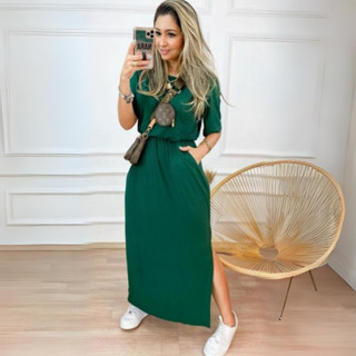 Vestido Longuete Feminino em Malha com Bolso Único Estilo e Conforto 362