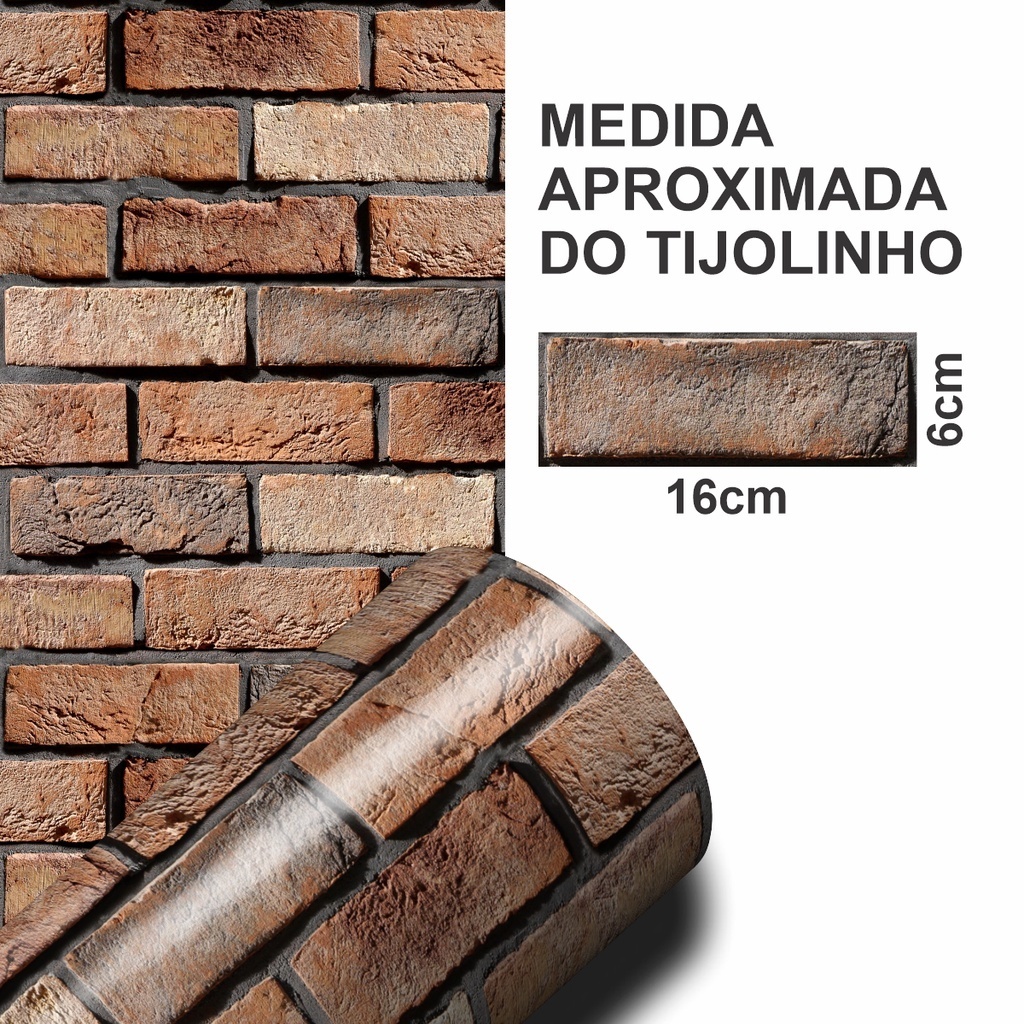 Detalhes do Papel De Parede Adesivo Lavável 3d Tijolo Tijolinho Marrom Rustico Autocolante Prova Dagua