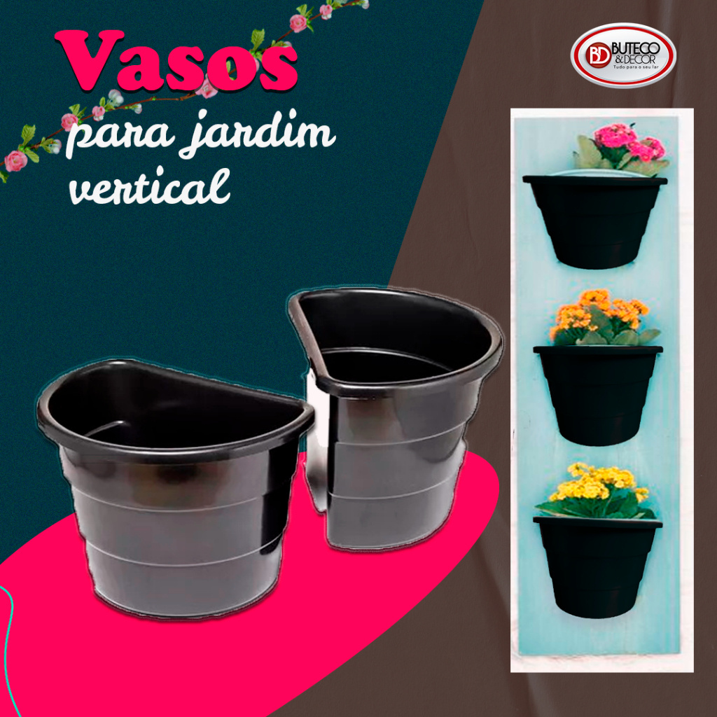 KIT  12 VASOS ARANDELA 3,3 LITROS, MEIA LUA , VASO DE PAREDE NA COR PRETA (22x16x15)
