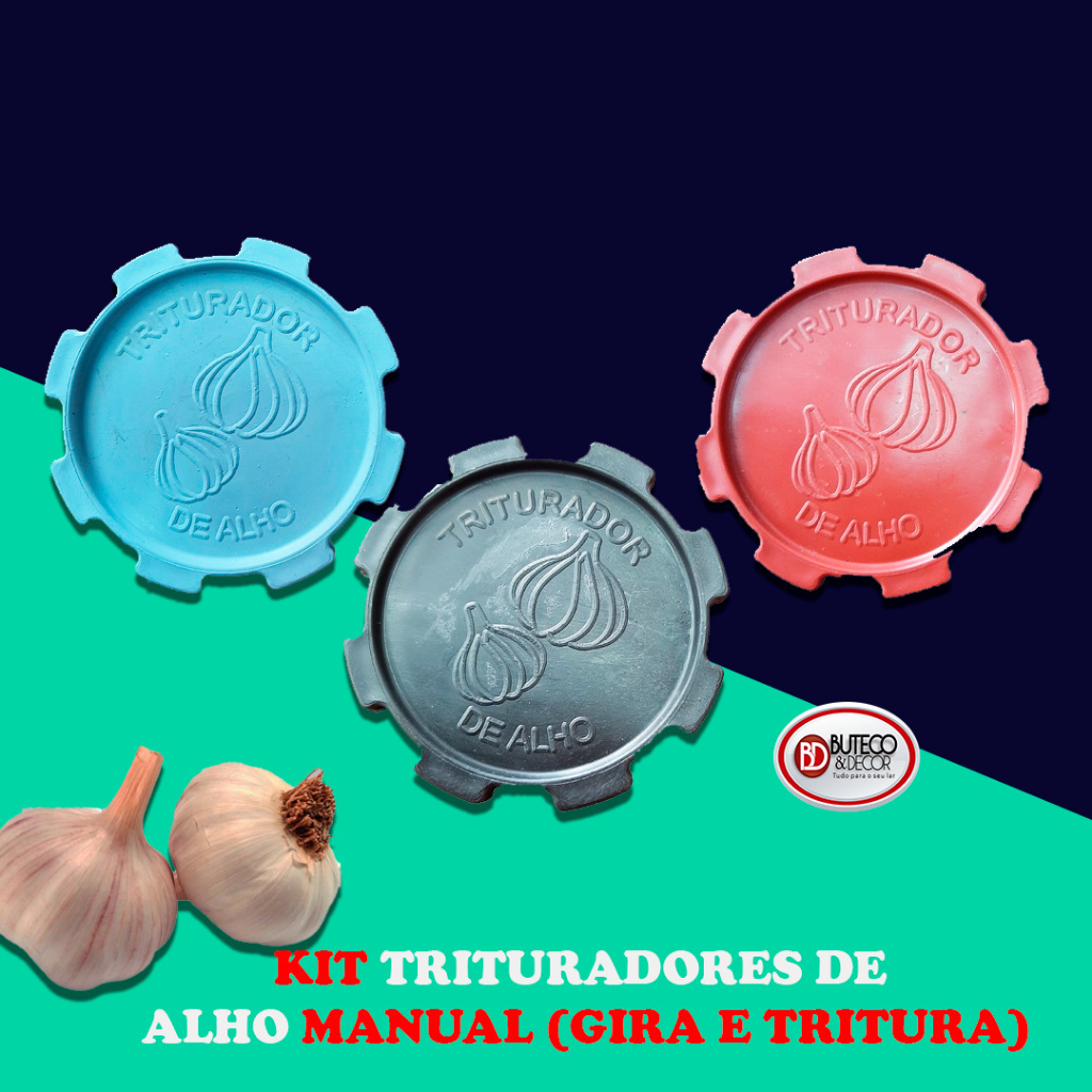 KIT 10 TRITURADORES DE ALHO MANUAL GIRA E TRITURA PLASTICO CORES SORTIDAS PORTA TEMPEROS