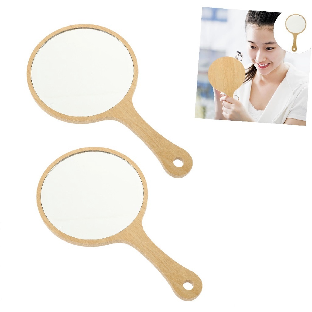 2 Espelhos De Mão Grande Redondo MDF Maquiagem Dentista