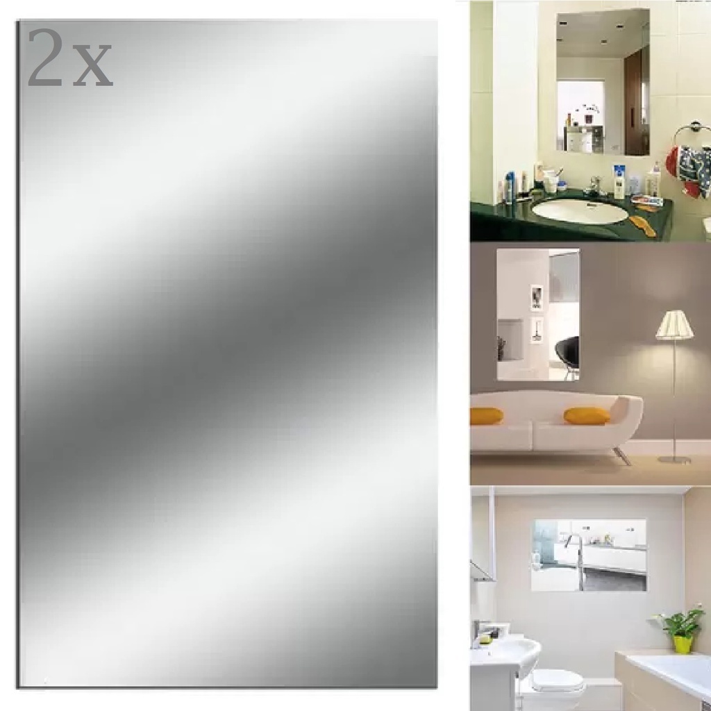2 Espelhos Adesivo Retangular De Parede 30x40cm Kit Mágico
