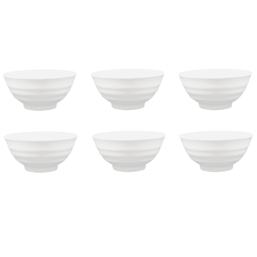 6 Bowls Redondo 250ml Tigela Melamina Ondulada Frisada Branca