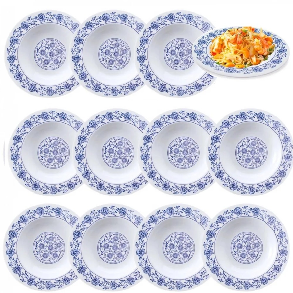 12 Pratos Fundo em Melamina Portuguesa Decorado 20cm Kit Restaurante