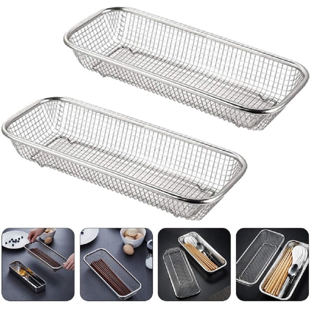 2 Escorredor Em Inox Retangular Cesta Frituras Pote Alimento