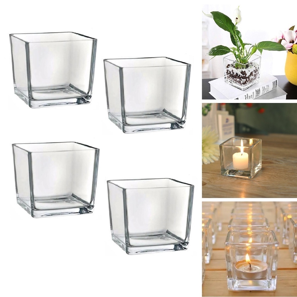 4 Vasos Castiçal De Vidro Quadrado Para Vela Decoração 70ml