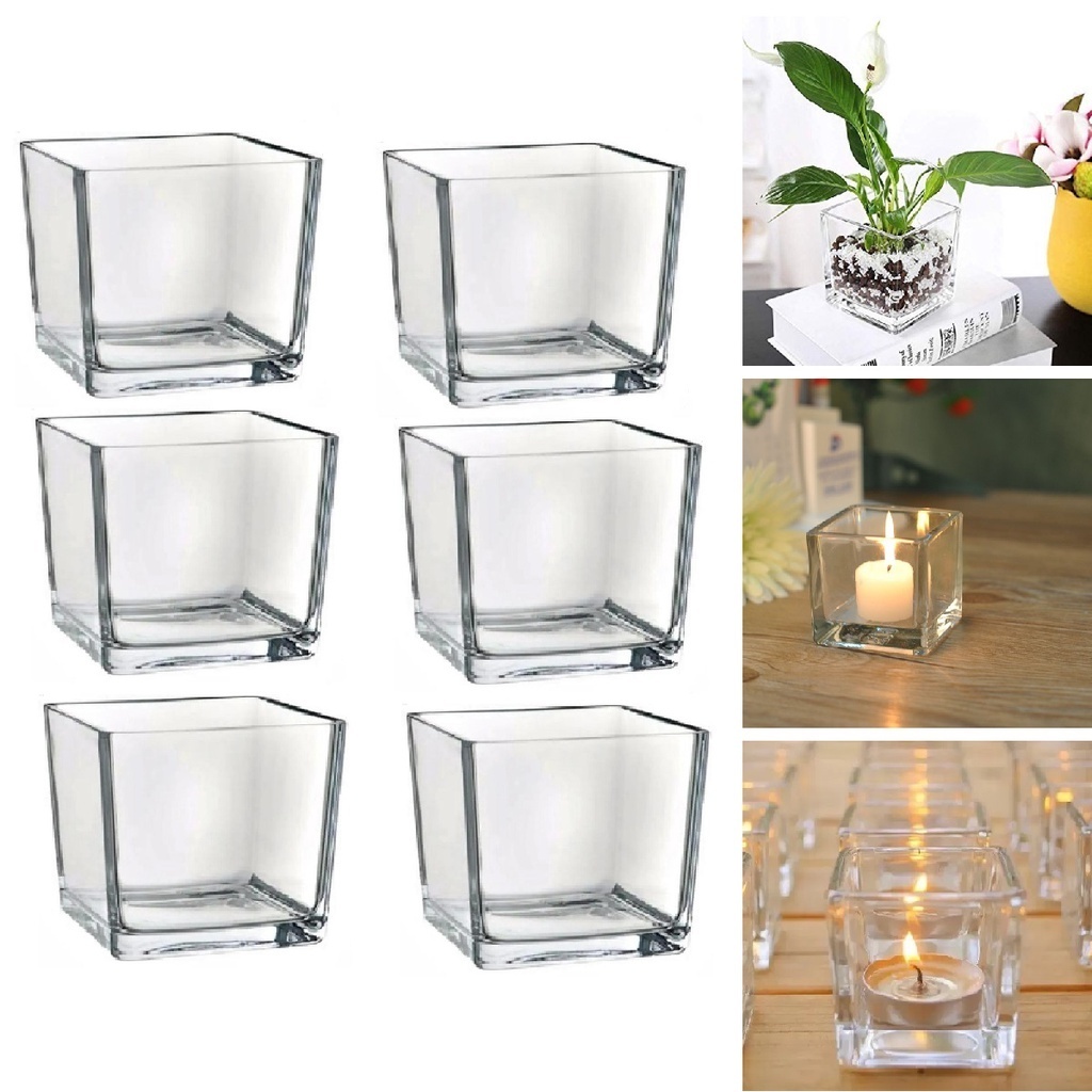 6 Vasos Castiçal De Vidro Quadrado Para Vela Decoração 70ml