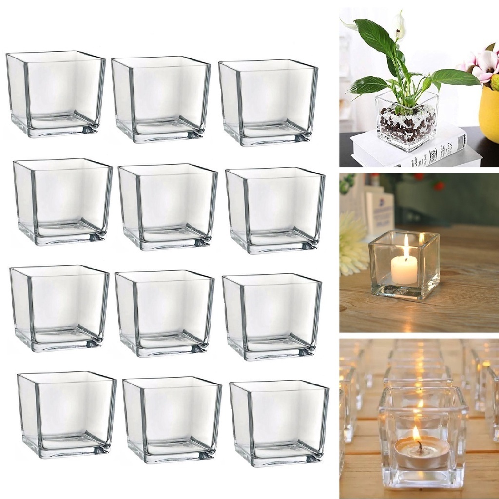 12 Vasos Castiçal De Vidro Quadrado Para Vela Decoração 70ml