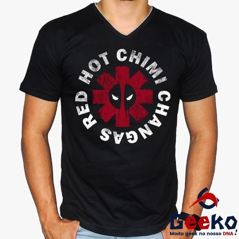 Camiseta Red Hot Chimi Changas 100% Algodão - Deadpool - Red Hot Chili Peppers - Geeko Oficial