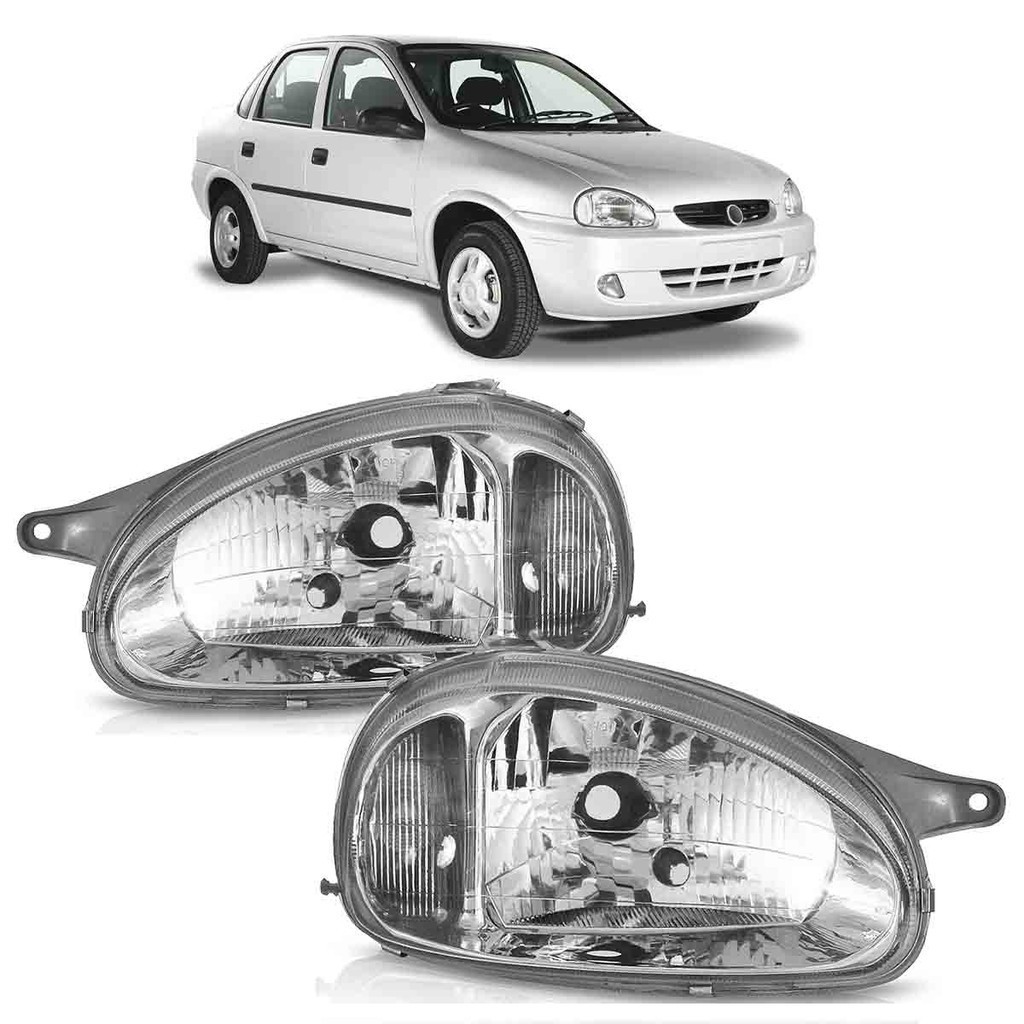 Farol Dianteiro Corsa 1994 1995 1996 1997 1998 1999 2000 2001 2002 Carcaça Cinza Lente Lisa Vidro em Oferta na Shopee