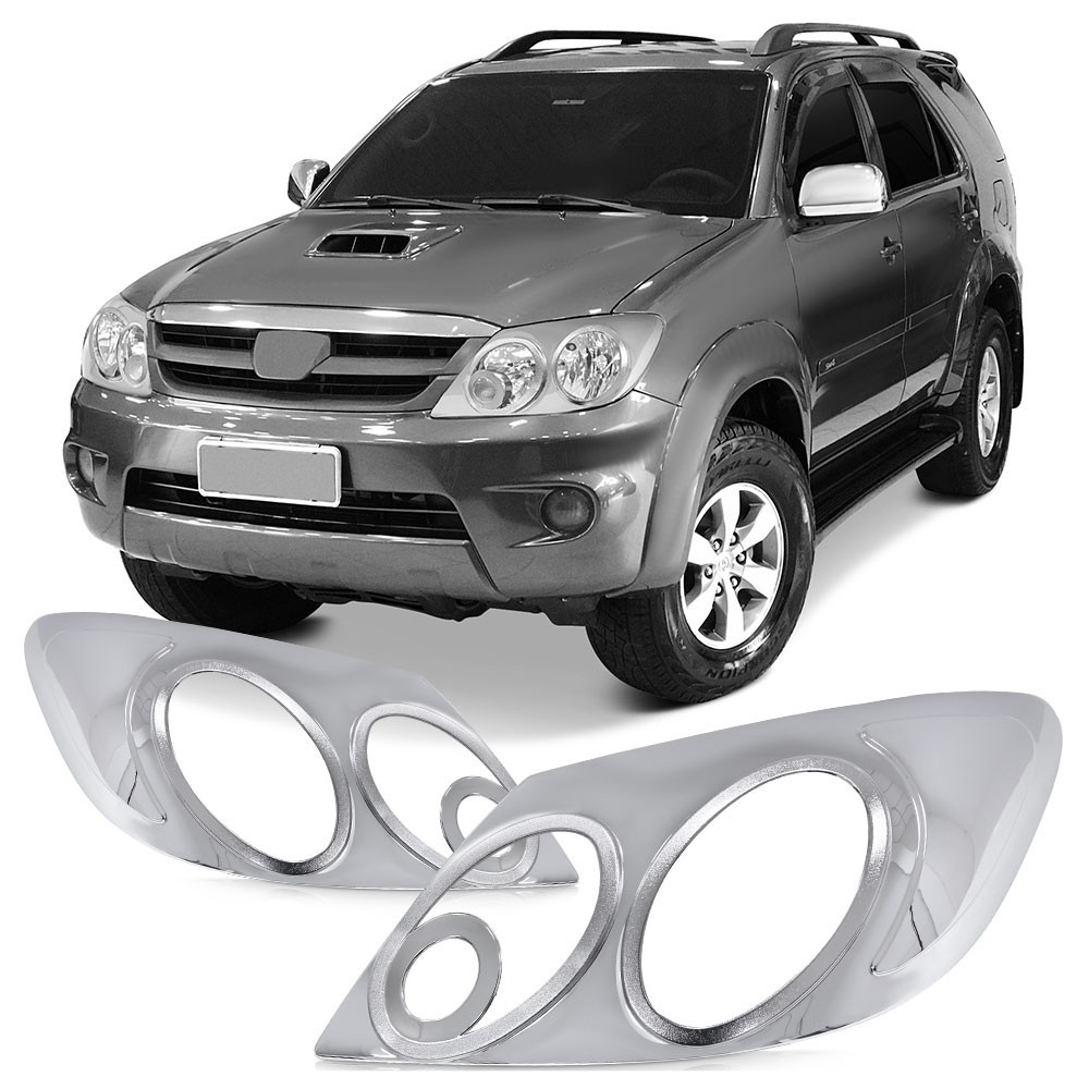 Par Aro Moldura Farol Principal Hillux Sw4 2005 2006 2007 2008 Cromado