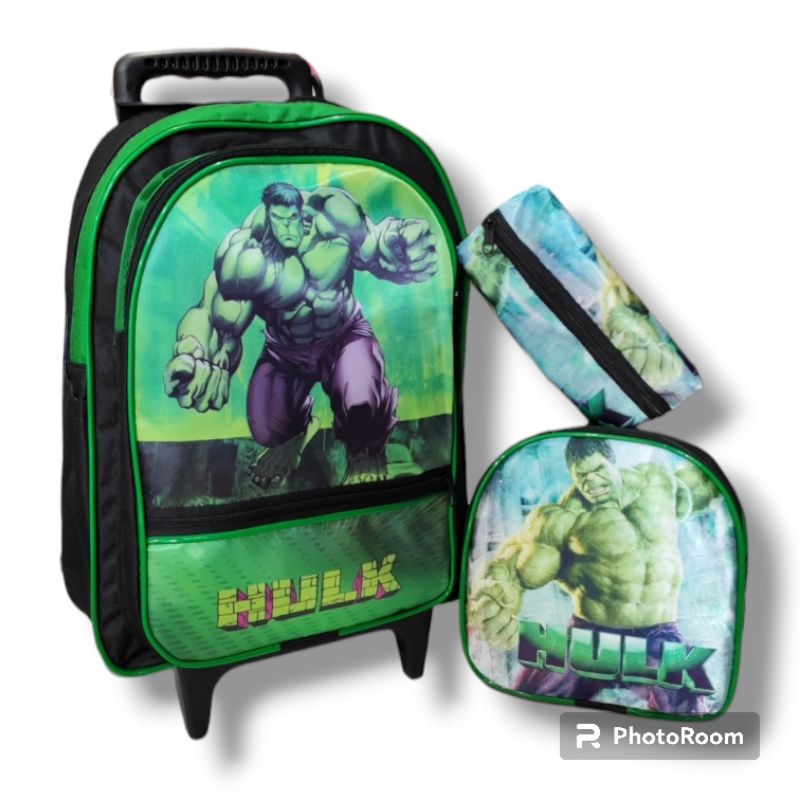 Kit Mochila Infantil Escolar com Rodinhas de Silicone do Menino Huck + Lancheira + Estojo