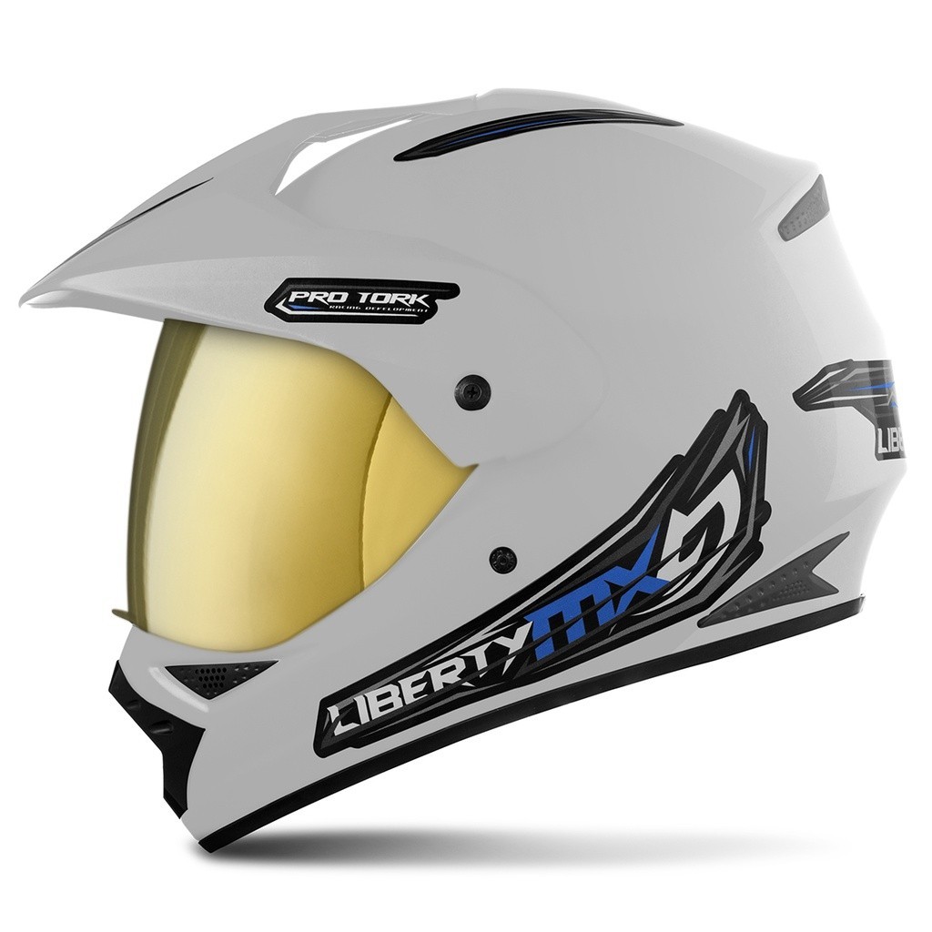Capacete Moto Fechado Pro Tork Liberty Mx Pro Vision Viseira Dourada Motocross Trilha Enduro Off-Road