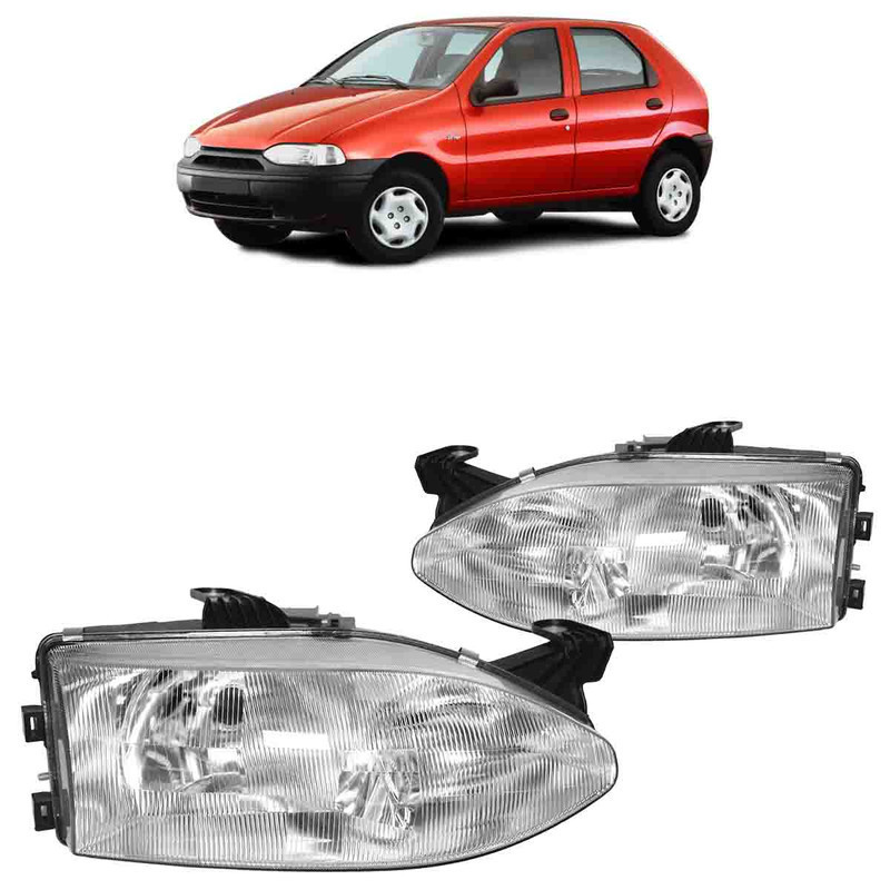 Farol Dianteiro Palio G1 1996 1997 1998 A 2002 Máscara Cromada Foco Duplo Lente Estriada Acrilico