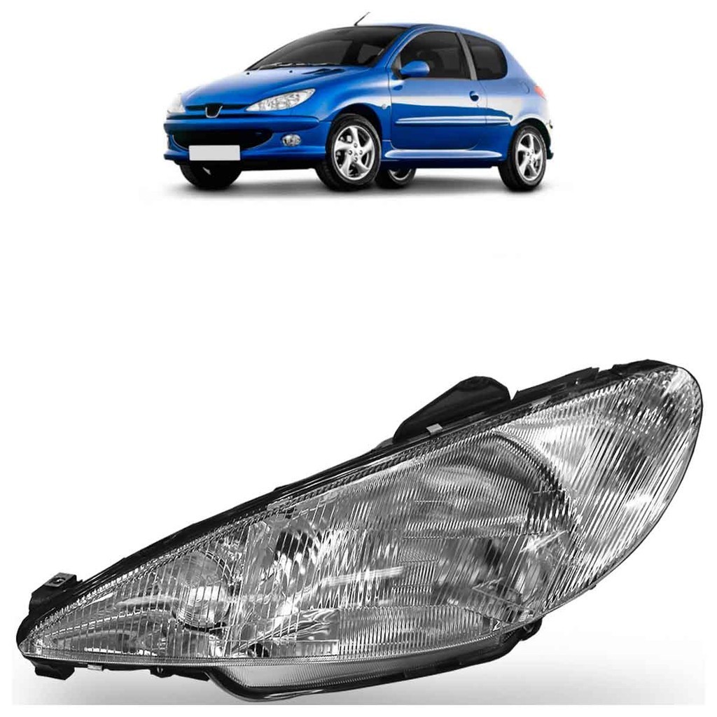 Farol Dianteiro 206 1999 2000 2001 2002 2003 Máscara Cromada  Foco Simples Lente Lisa Acrilico em Oferta na Shopee