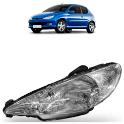 Farol Dianteiro 206 1999 2000 2001 2002 2003 Máscara Cromada Foco Simples Lente Lisa Acrilico