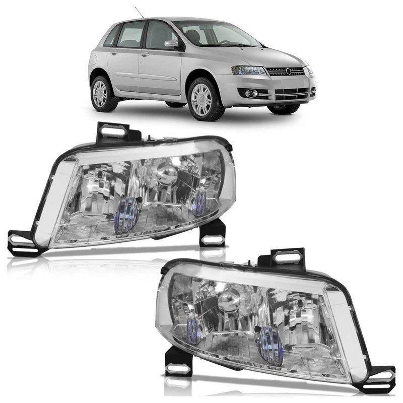 Farol Dianteiro Stilo 2002 2003 2004 2005 2006 2007 Máscara Cromada Lente Lisa Acrilico