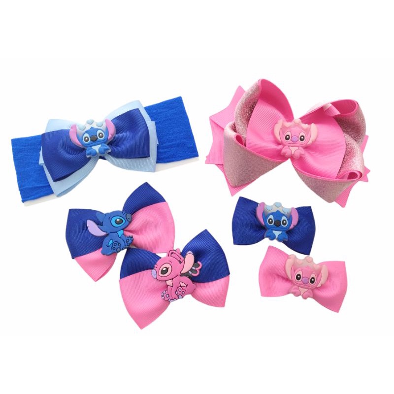 Laço Stitch / Laço Angel / bico de pato stitch / faixa de bebê stitch e angel -laço de cabelo stitch