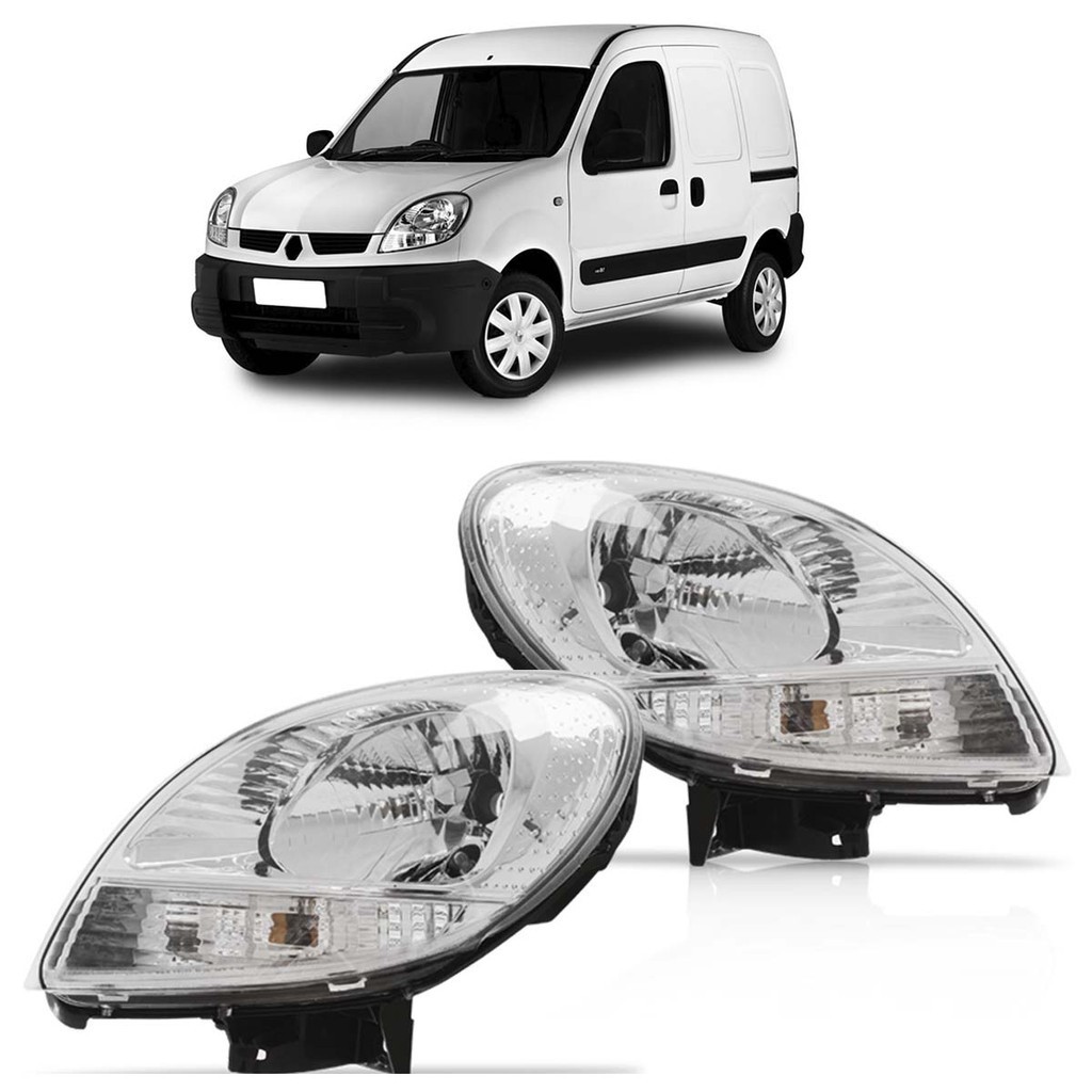 Farol Dianteiro Kangoo 2009 2010 2011 2012 Máscara Cromada Foco Simples Lente Lisa Acrilico