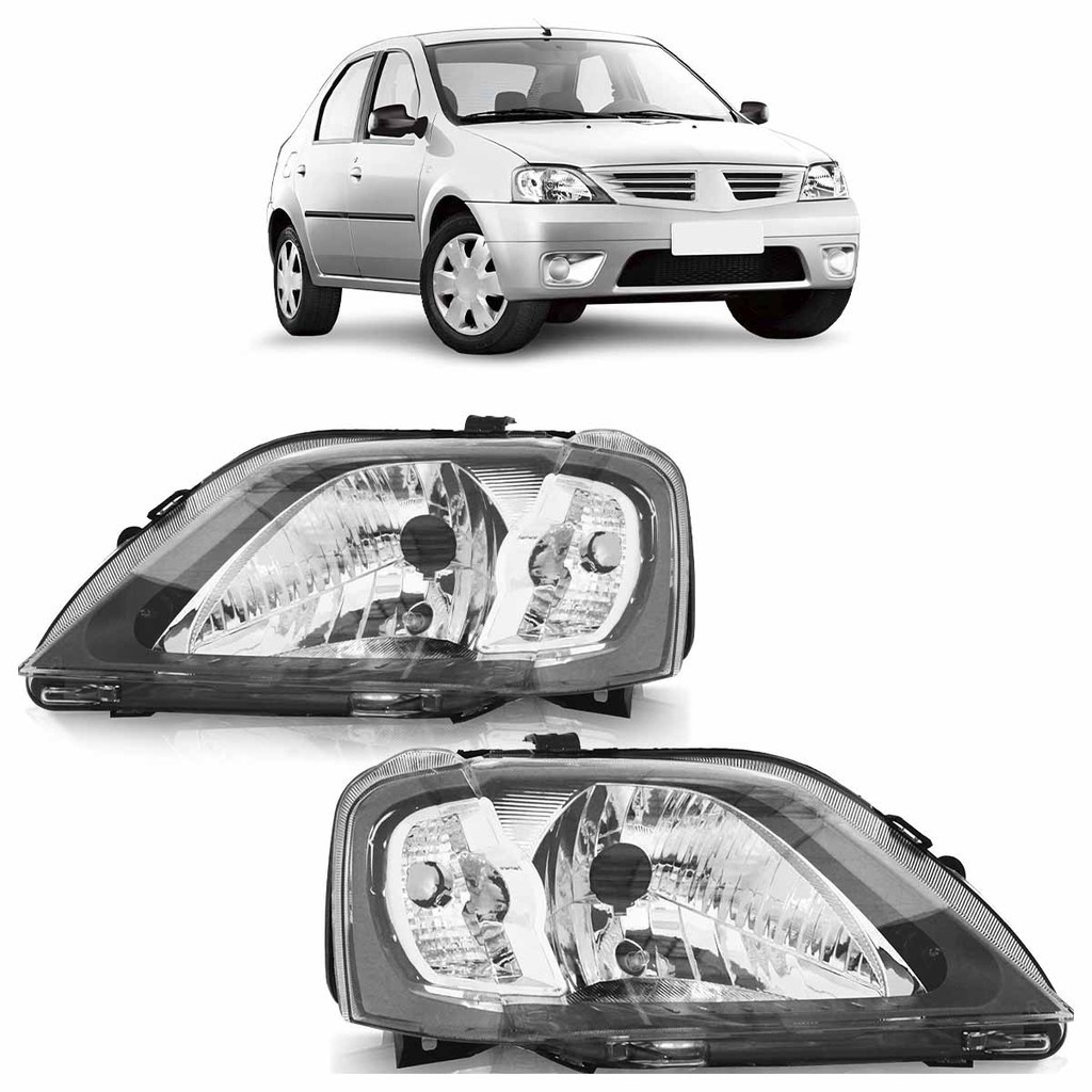 Farol Dianteira Logan 2007 2008 2009 2010 Máscara Cinza  Foco Simples Lente Lisa Acrilico em Oferta na Shopee