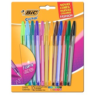 Caneta Esferográfica BIC Cristal Fashion, 12 Cores Vibrantes