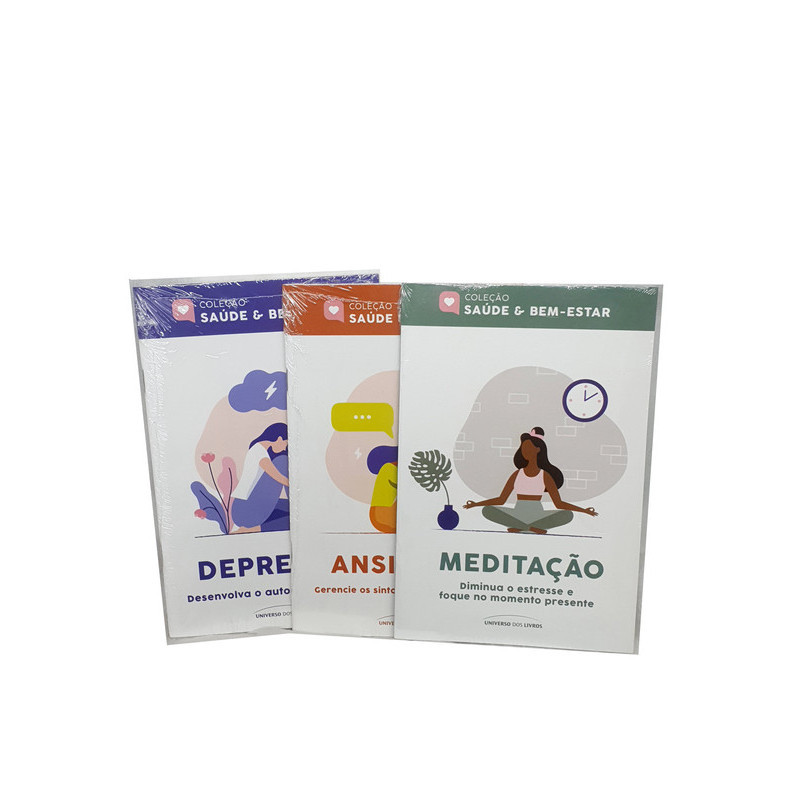 Livro Coleção Saúde & Bem-Estar - 3 Livros - Depressão - Meditação - Ansiedade - Universo dos Livros