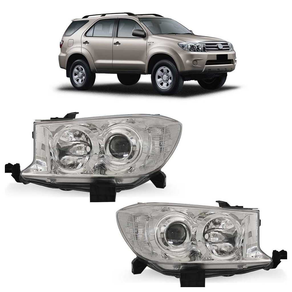 Farol Dianteiro Hilux Sw4 2009 2010 2011 Máscara Cromada Lente Lisa Acrilico