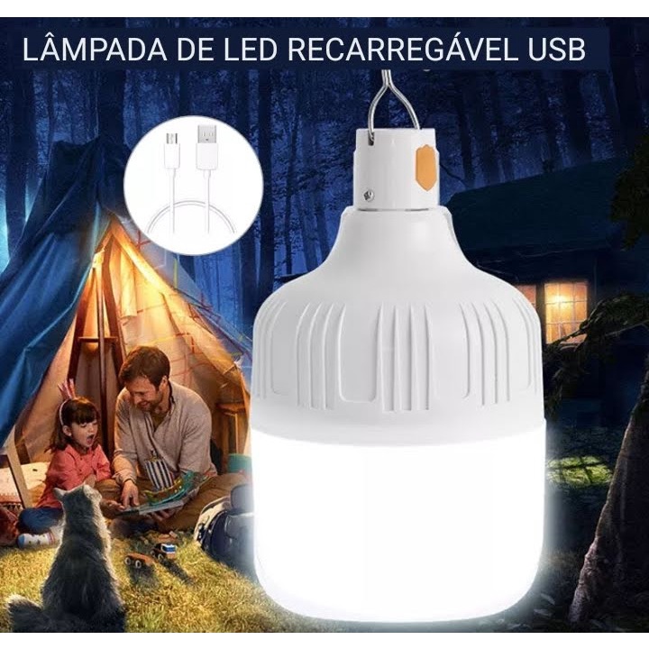 Lâmpada lampião carregável profissional pesca e camping sobrevivência  portátil 3 estágios de luz vem com carregador  e tb pendurado