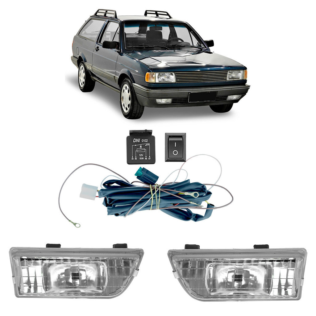 Kit Par Farol Milha Auxiliar Parati 1987 1988 1989 1990 1991 1992 1993 1994 Completo Botão Universal Com Soquetes