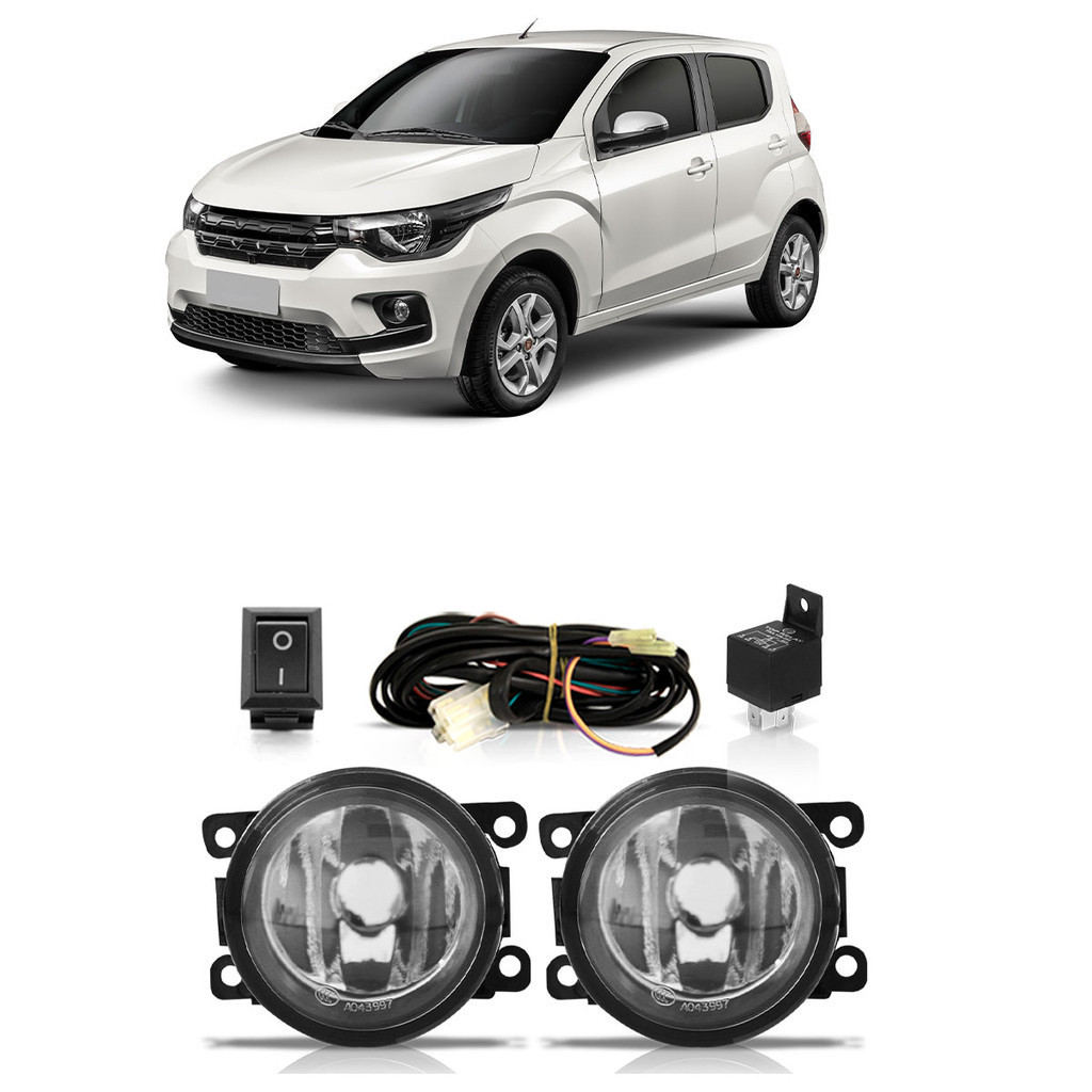 Kit Par Farol Milha Auxiliar Mobi 2017 2018 2019 2020 Completo Lente Lisa Vidro em Oferta na Shopee