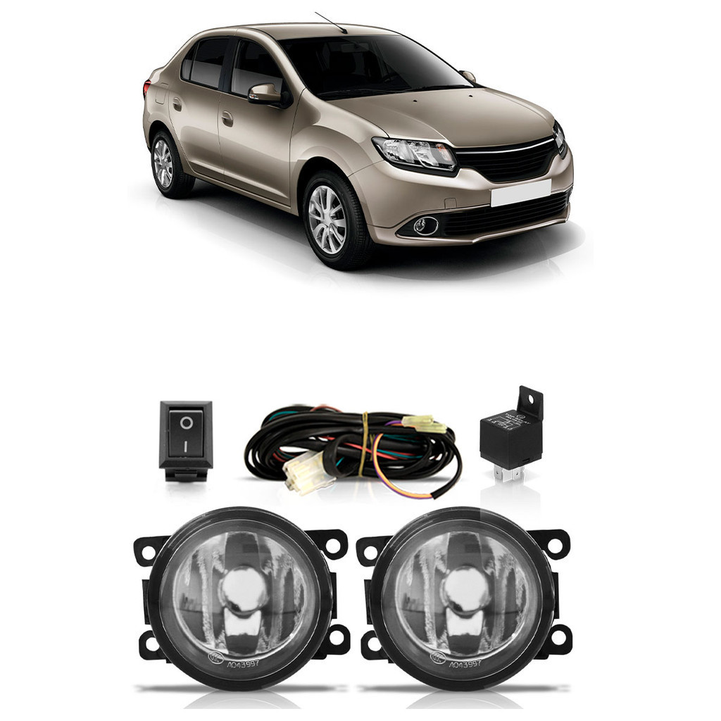 Kit Par Farol Milha Auxiliar Logan 2014 2015 2016 Completo Lente Lisa Vidro em Oferta na Shopee