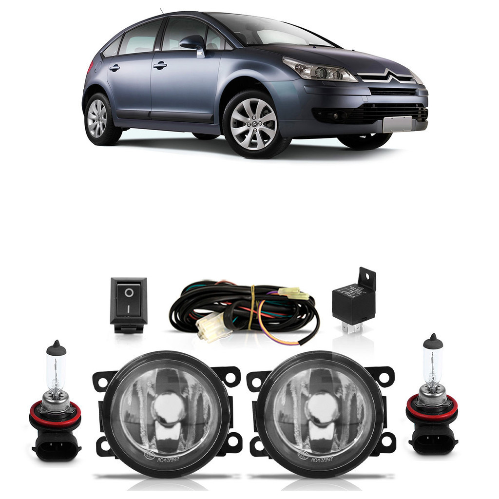 Kit Par Farol Milha Auxiliar C4 2007 2008 2009 2010 2011 2012 + Par Lâmpada Halógena Completo - Spare Parts and Accessories for Vehicles