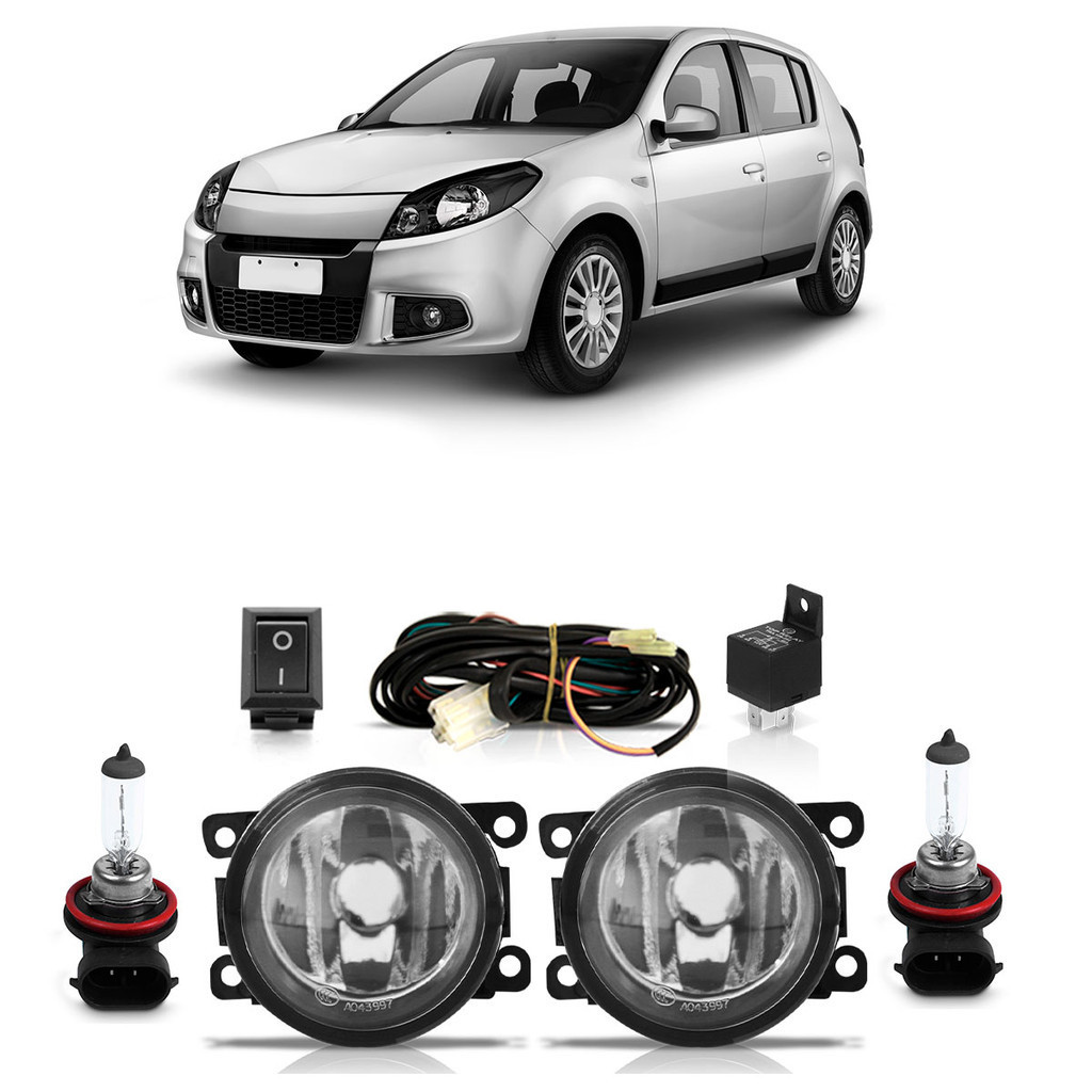Kit Par Farol Milha Auxiliar Sandero 2009 2010 2011 2012 2013 + Par Lâmpada Halógena Completo em Oferta na Shopee