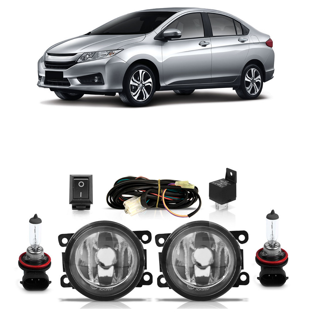 Kit Par Farol Milha Auxiliar City 2015 2016 2017 2018 2019 + Par Lâmpada Halógena Completo em Oferta na Shopee