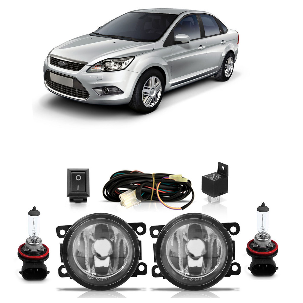 Kit Par Farol Milha Auxiliar Focus 2009 2010 2011 2012 2013 2014 2015 + Par Lâmpada Halógena Completo Lente Lisa Vidro - Spare Parts and Accessories for Vehicles