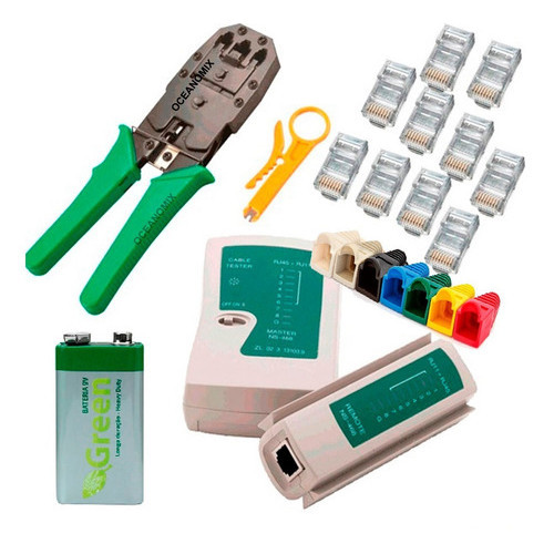 Alicate Crimpar Rj45/11 + testador Rj45/11 + decapador + 10rj + capa protetora