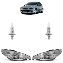 Kit Par Farol Dianteiro 206 1999 2000 2001 2002 2003 A 2008 Máscara Cromada + Par Lâmpadas Halógena